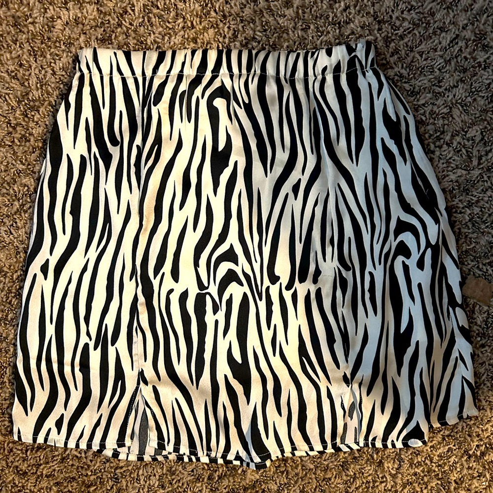 Zebra print silk mini skirt